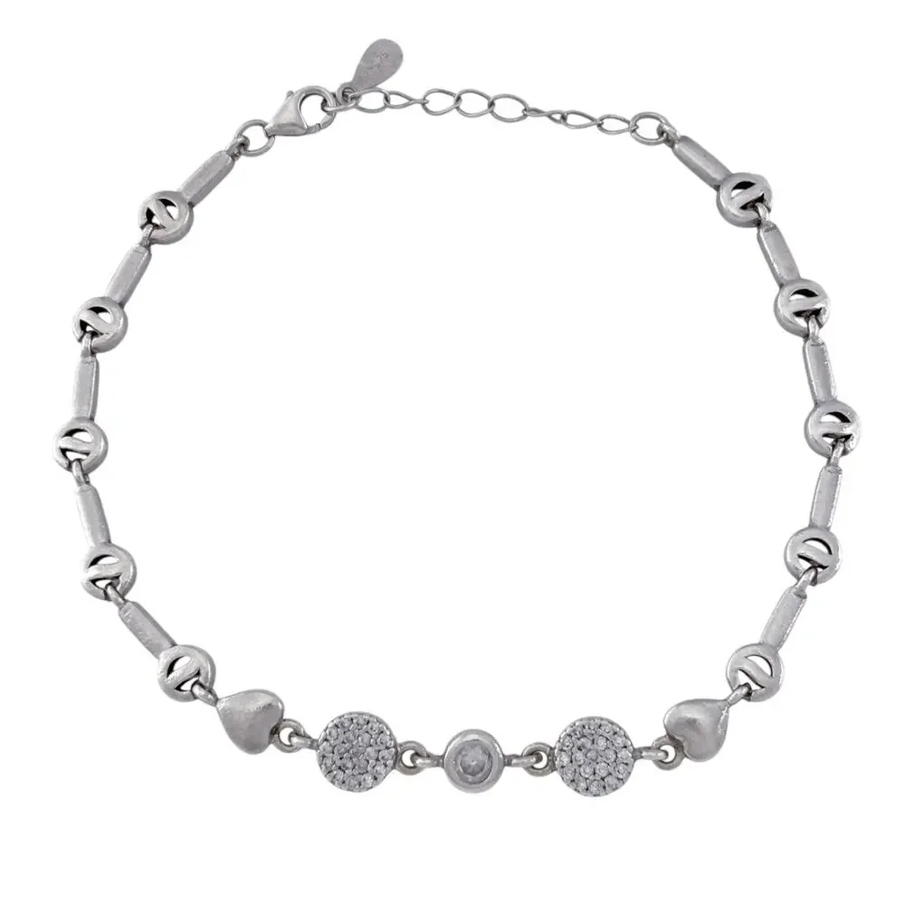 Vintage Sterling Silver 925 Cubic Zirconia Heart Bracelet 7-8